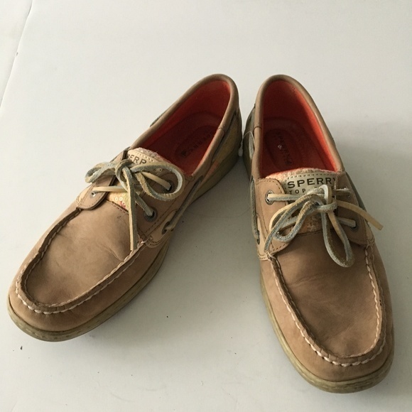 Sperry TopSider‎ Bluefish Greige Orange Dot Sequins Tan Womens Size 7M Sl… - Picture 4 of 8